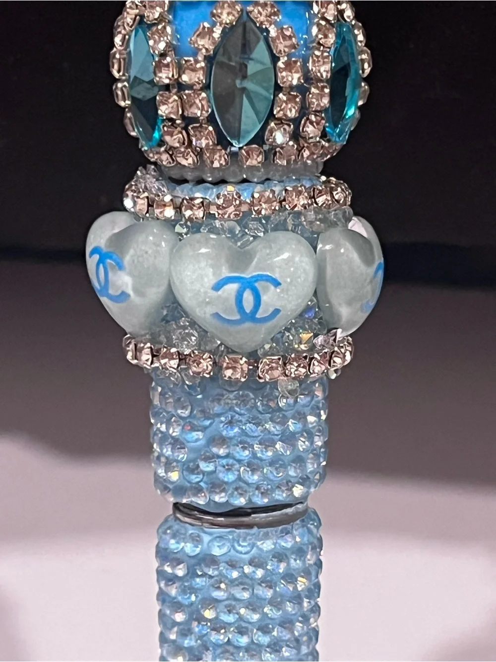 Designer-inspired custom designed blue purse focal fancy beaded pen